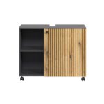 Meuble sous vasque sur roulettes 1 porte l80 cm - effet chne et gris