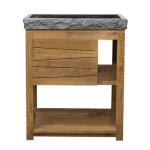 Meuble sous vasque en teck et vasque marbre noir l67cm