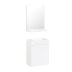 Meuble suspendu pour lavabo avec miroir effet bois blanc
