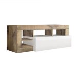 Meuble tv 1 abattant blanc laqu encadrement niches aspect bois antik