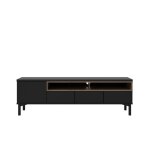 Meuble tv 1 porte et 3 tiroirs l155, 7 cm - effet noyer et noir Meuble tv 1 porte et 3 tiroirs l155, 7 cm - effet noyer et noir