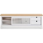 Meuble tv 1 porte coulissante 2 tiroirs en pin massif 158 cm