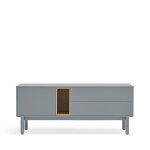 Meuble tv 1 porte 1 niche et tiroir en bois l140cm - gris perle