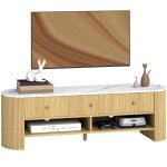 Meuble tv 140 cm tl 65 pouces 3 tiroirs en bois effet bois naturel
