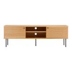 Meuble tv 2 niches 2 portes effet tasseaux teinté chêne clair Meuble tv 2 niches 2 portes effet tasseaux teinté chêne clair