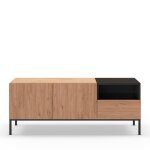 Meuble tv 2 portes 1 tiroir en bois / mtal l140cm - bois clair et noir