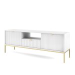 Meuble tv 2 portes 1 tiroir pieds métal doré 154x56 cm Meuble tv 2 portes 1 tiroir pieds métal doré 154x56 cm