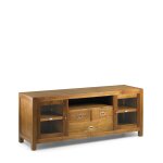 Meuble tv 2 portes et 3 tiroirs en bois marron l 150 cm Meuble tv 2 portes et 3 tiroirs en bois marron l 150 cm