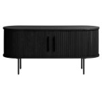 Meuble tv 2 portes aux angles arrondis en bois et mtal l120cm - noir