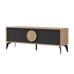 Meuble tv 2 portes - l140 cm - effet chne et gris