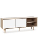 Meuble tv 2 portes et 2 niches couleur chêne / blanc, 140 cm longueur Meuble tv 2 portes et 2 niches couleur chêne / blanc, 140 cm longueur