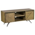Meuble tv 2 portes 2 niches en marqueterie de chne gris