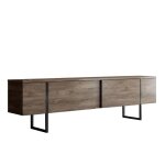 Meuble tv 2 portes rabattables l180 cm - effet noyer et noir Meuble tv 2 portes rabattables l180 cm - effet noyer et noir