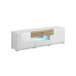 Meuble tv 2 portes 2 tiroirs 159 cm stratifis blanc et bois