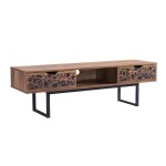 Meuble tv 2 tiroirs et 1 niche effet bois et motifs noir - l140 cm