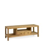 Meuble tv 2 tiroirs, 3 compartiments en teck beige l 130 cm