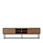 Meuble tv 2 tiroirs en bois et mtal l180cm - bois fonc