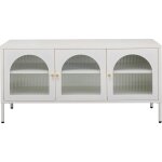 Meuble tv 3 portes en acier blanc et verre texturé Meuble tv 3 portes en acier blanc et verre texturé