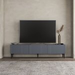 Meuble tv 3 portes en bois et m�tal l180cm - gris anthracite