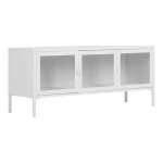 Meuble tv 3 portes verre et acier blanc Meuble tv 3 portes verre et acier blanc