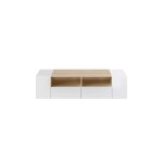Meuble tv 4 portes et 2 niches de rangement l138cm - blanc / bois