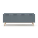 Meuble tv 4 portes vert kaki et pin massif - l140 cm