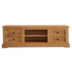 Meuble tv 4 tiroirs 2 niches en bois massif, coloris antique