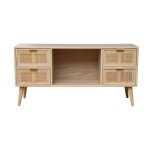 Meuble tv 4 tiroirs en pin et cannage naturel - chloe