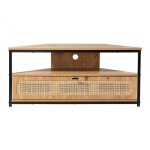Meuble tv d'angle 1 porte avec cannage rotin l100cm