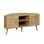 Meuble tv d'angle en dcor bois et cannage 2 portes
