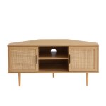 Meuble tv d'angle effet chne et cannage rotin 2 portes