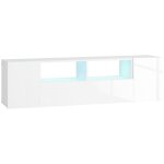 Meuble tv banc tv led 2 tagres placards blanc laqu