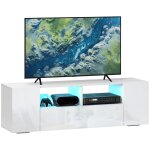 Meuble tv banc tv led 2 étagères placards blanc laqué Meuble tv banc tv led 2 étagères placards blanc laqué