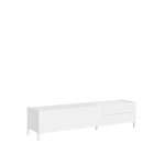 Meuble tv bas 1 porte et 2 tiroirs 160x42x40 effet bois blanc brillant