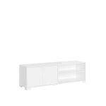 Meuble tv bas 2 portes et tagre 150x40x40 effet bois blanc brillant