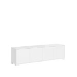 Meuble tv bas 4 portes 172x40x48 effet bois blanc brillant
