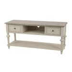 Meuble tv bas en bois 2 tiroirs 1 niche et 1 tablette blanc