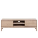 Meuble tv bas en chne blanchi 2 portes 2 niches l160