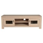 Meuble tv bas moderne en chne blanchi 2 portes 2 niches