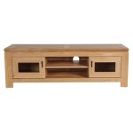 Meuble tv bas moderne en chne clair 2 portes 2 niches