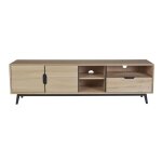 Meuble tv bas nordique en bois 3 portes 3 niches noir