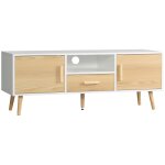Meuble tv bas sur pied style scandinave mdf blanc aspect bois clair Meuble tv bas sur pied style scandinave mdf blanc aspect bois clair