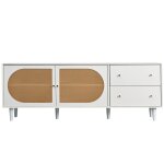 Meuble tv blanc effet bois 2 tiroirs 2 portes en rotin 180 * 40 * 65cm