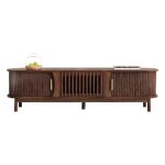 Meuble tv en bois fonc avec portes coulissantes rainures