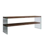 Meuble tv bois fonc / verre 2 plateaux 120 cm