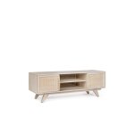 Meuble tv en bois de manguier blanchi 2 portes 2 niches