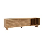 Meuble tv en bois massif verni en couleur chne 170 cm