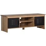 Meuble tv design industriel 2 placards 2 niches aspect bois mtal noir