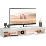 Meuble tv design led suspendu mural - 2 niches - aspect bois blanc