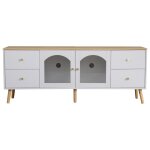 Meuble tv effect bois et blanc portes latrales en verre tremp
